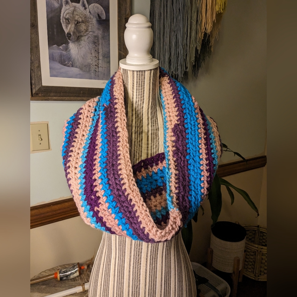 Handmade Crochet Striped Cowl Neck Scarf